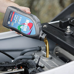 Mystik lubes being poured in car