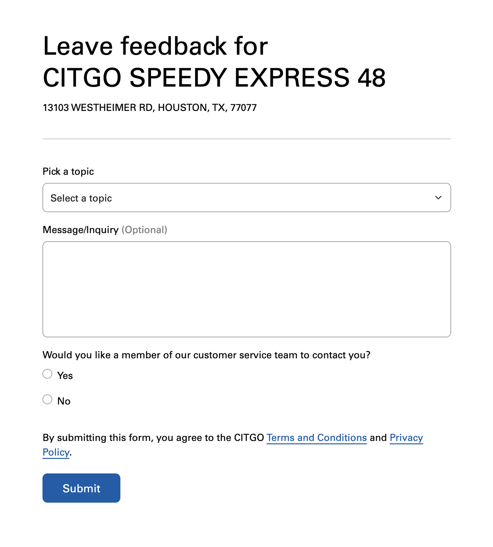 Station Feedback form