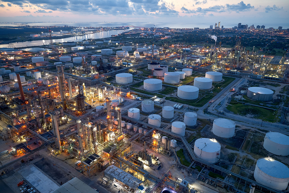 Corpus Christi Refinery operations at night