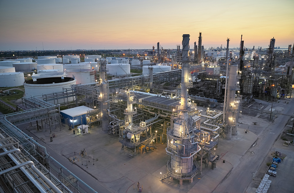 Corpus Christi Refinery processing units at dusk