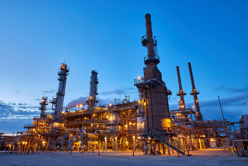 Lemont Refinery processing units at dusk