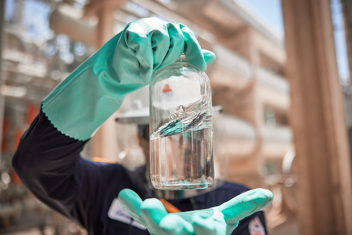 Employee with solvents
